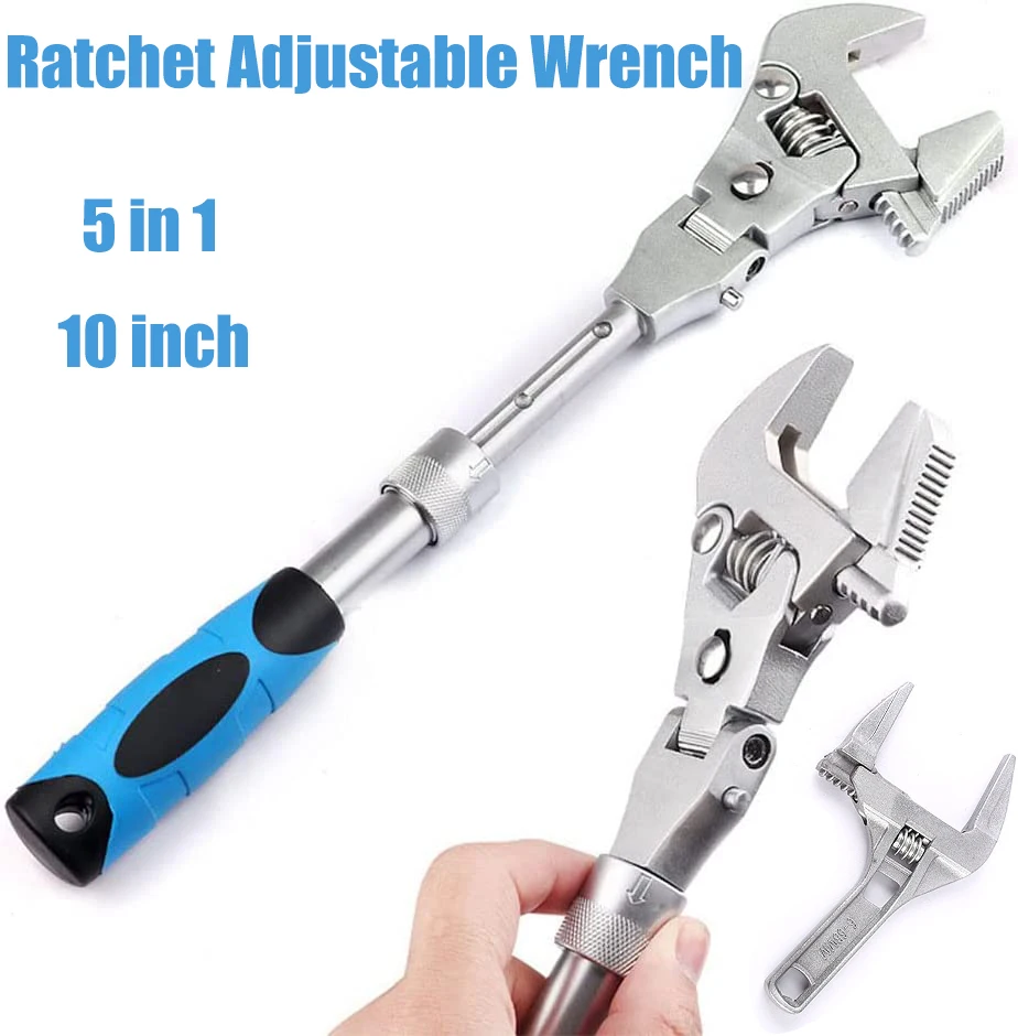 7 / 10 Inch Ratchet Adjustable Wrench 5-in-1 Torque Wrench Can Rotate And Fold 180 Degrees Fast Wrench Pipe Wrench Repair Tool