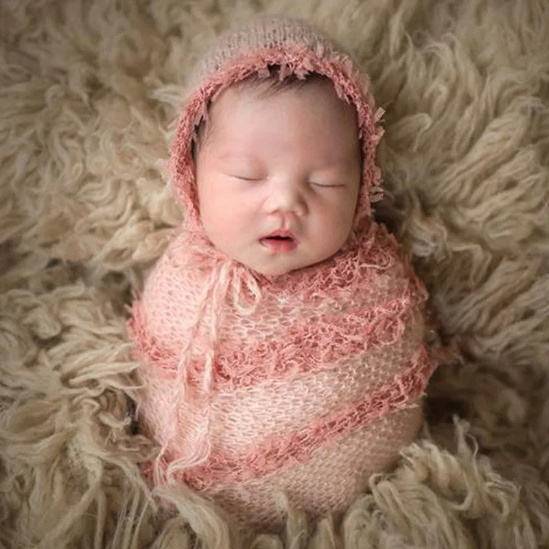 Newborn Photography Clothing Mohair Knitted Hat+Wrap 2Pcs/Set Baby Photo Props Accessories Studio Infant Shooting Cap Wraps