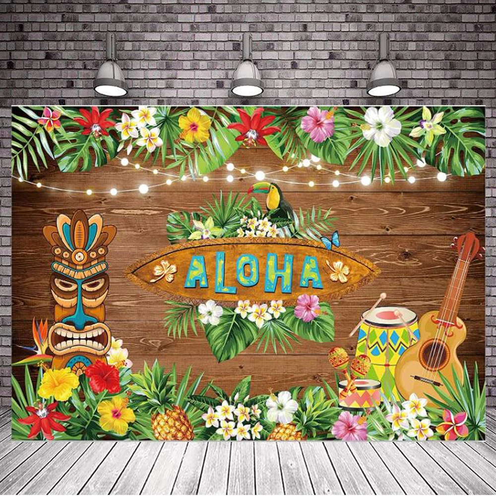 

Фотофон Aloha Luau вечерние, Тропический гавайский деревенский деревянный пол, Фотофон для дня рождения, декор для детского праздника