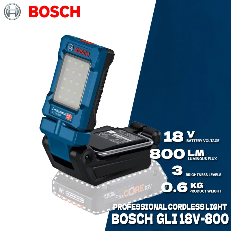 

Беспроводной светильник BOSCH GLI 18V-800 Pro 360° ° Вертлюг и 180° ° Ударная дрель со складной лампой и наклоном, электроинструмент Workspace GLI18V-800