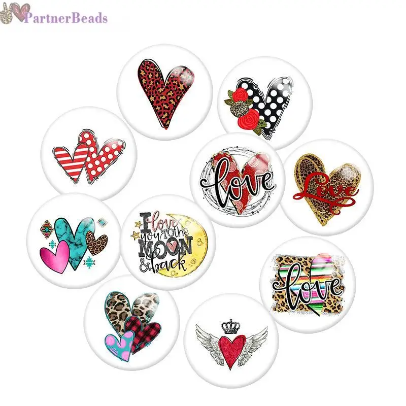 

Love Pattern Round Photo Glass Cabochon Demo Flat Back Making Findings 20mm Snap Button N8181
