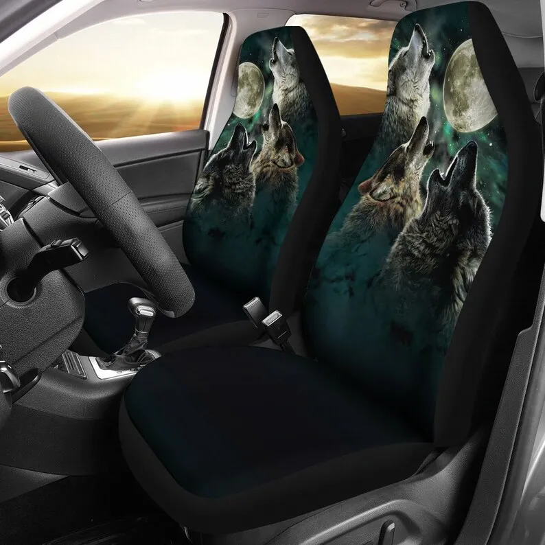 

Howling Wolfs, Car Seat Cover, 2 Front Seat Covers, Emo Goth Punk, Car Accessories, Floral, Car Covers, Gift For Her