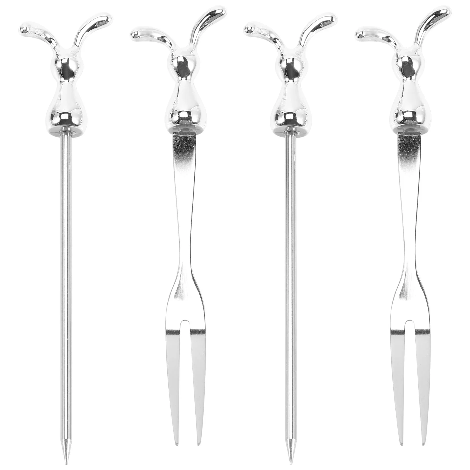 

4 Pcs Rabbit Tableware Travel Cutlery Bunny Metal Fork Feed Metal Tableware Children Stainless Steel Lunch Utensils Set Baby
