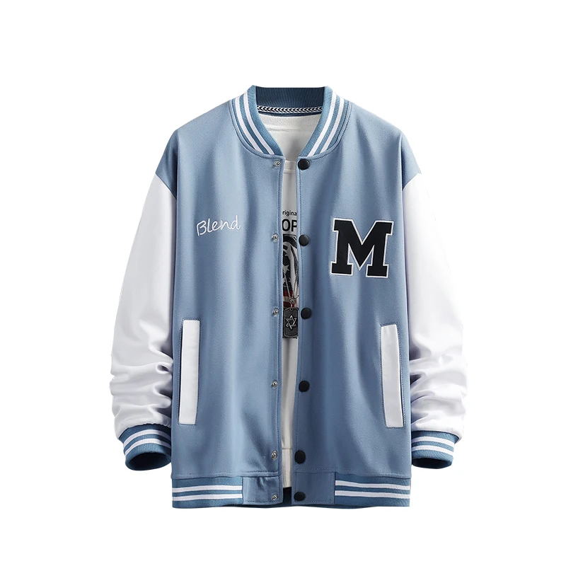 Big M Letter Print Hip Hop Patchwork Baseball Jackets Mens Spring Streetwear Coats 2023 New Youth Clothing