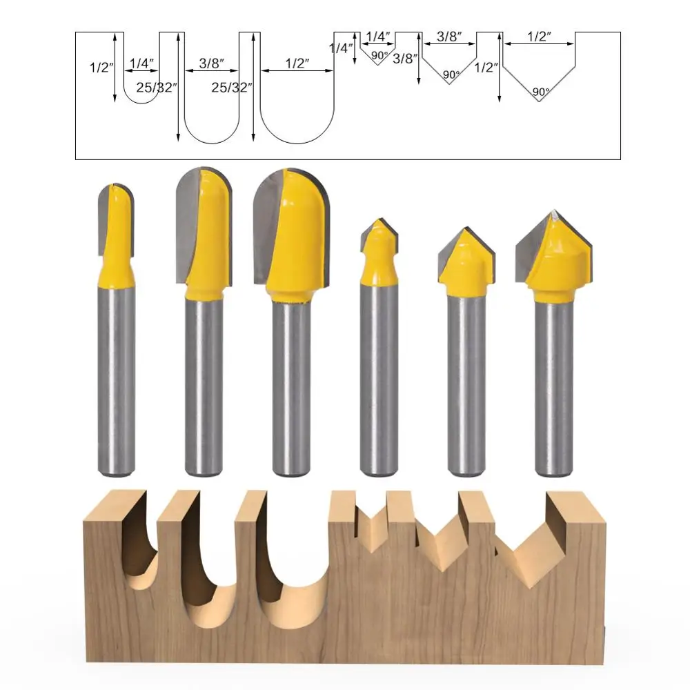 

6mm Shank Router Bits Set Core Box Bit rounf nose bit 90 Degree V-Groove Bit For Woodworking Tools