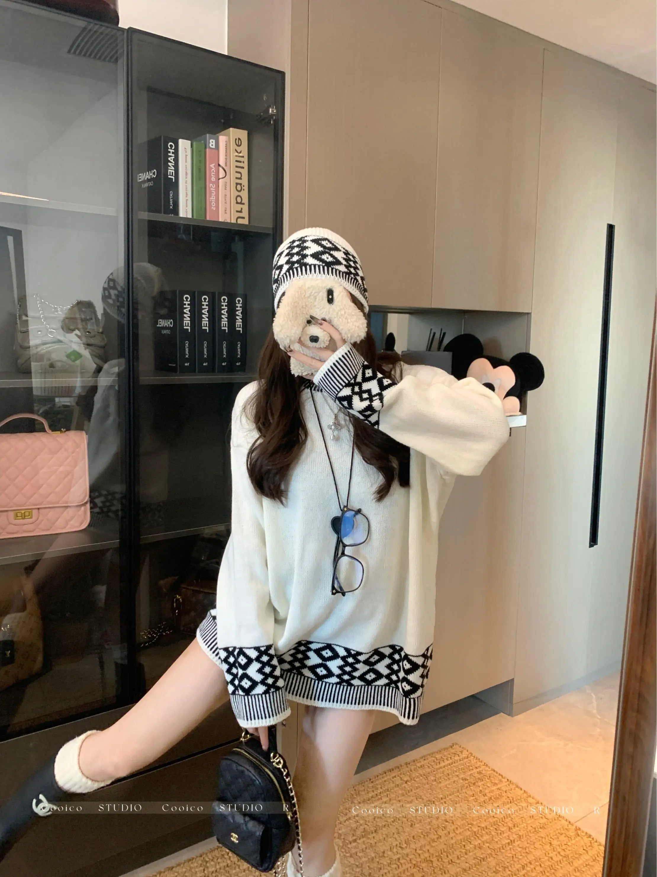 Gaganight Женский жаккардовый Свободный Повседневный свитер контрастных цветов с