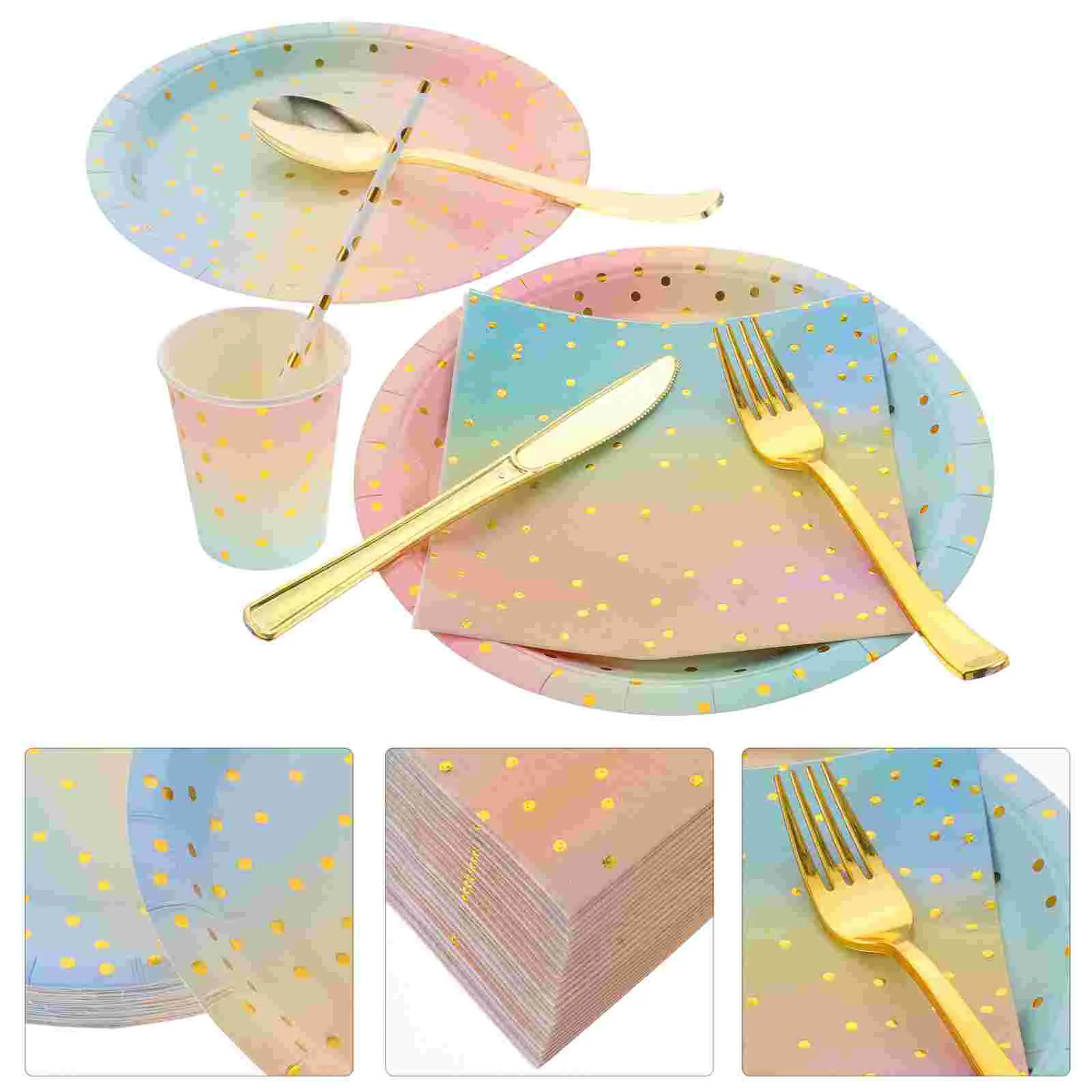 

Cutlery Set Paper Tableware Disposable Plate Dinner Dish Cups Kit Party Food Napkin One-off Dinnerware