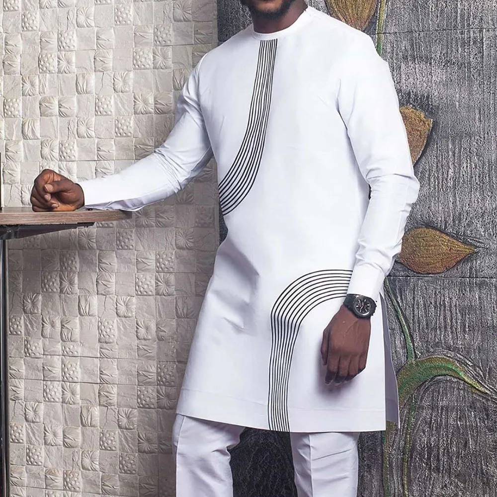 Dashiki Shirt African Men's Clothing Stripe Long Sleeve Shirt Casual Oversized Bloom Summer Shirts for Men 2022 New (M-4XL)