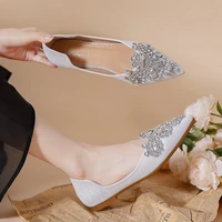 rhinestone flower beading flat shoes woman pointy sequines cloth lace ballet flats women shallow mouth crystal moccasins size 43