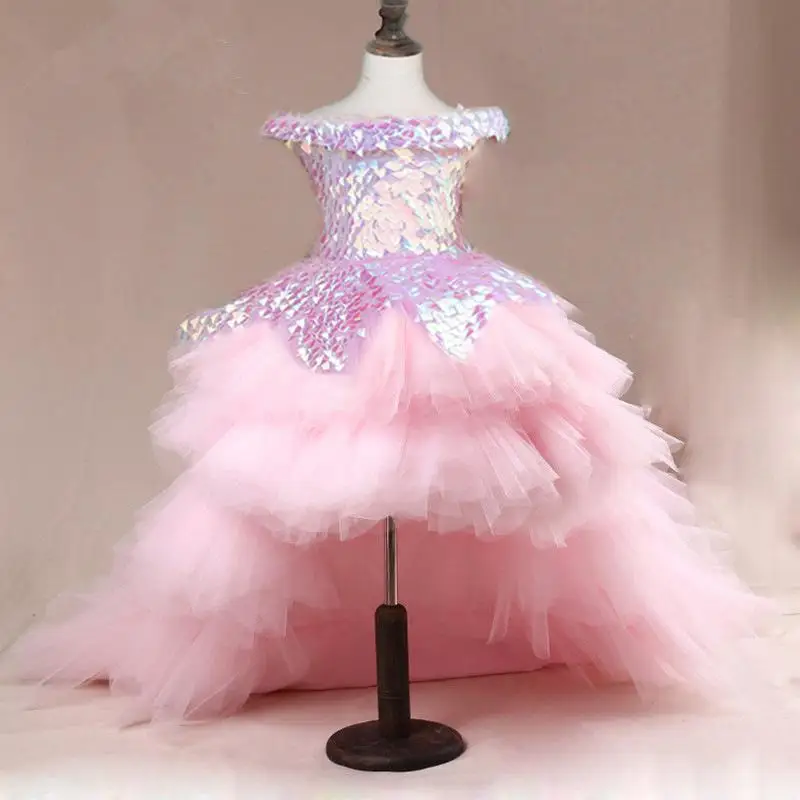 

Luxury Children's Princess Dress Shiny Pink Dress For Girls 10 12 Years 14 Years Puffy Elegant Teen Party Evening Dress