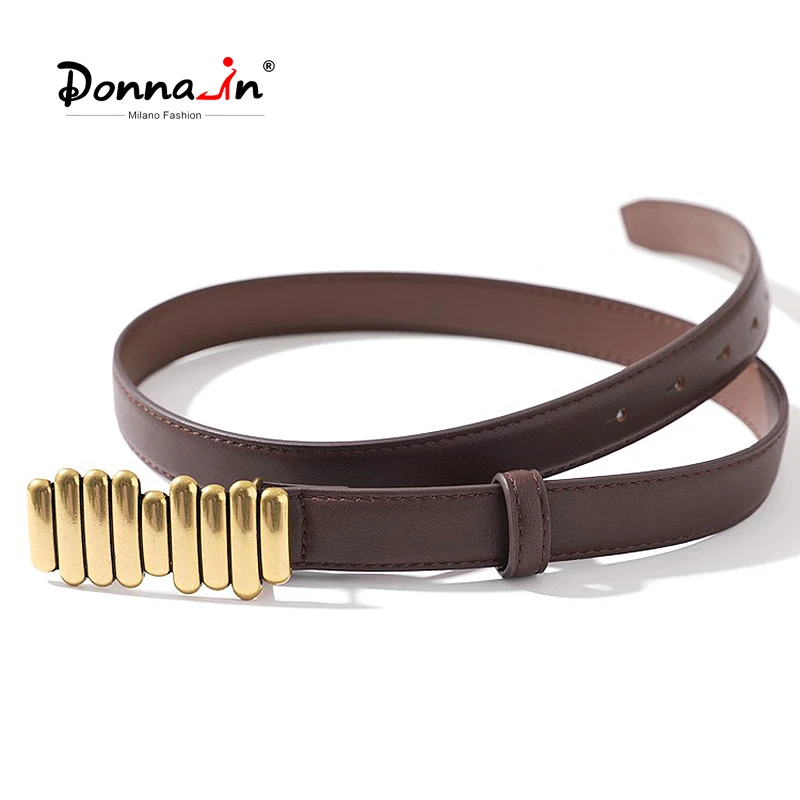 

Donna-in Fashion Calfskin Women Belts Black Brown Genuine Leather Golden Buckle Waist Band Stylish OOTD Designer Female Belts