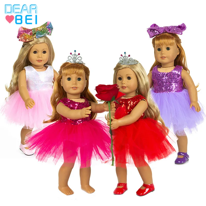 

2022 New Born New Baby Fit 17 Inch 43cm Doll Clothes Accessories Gauze Bow Sequin Dress For Baby Birthday Gift