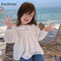2022 autumn girls shirt simple sweet and versatile long sleeve loose lapel top korean style baby girl blouse