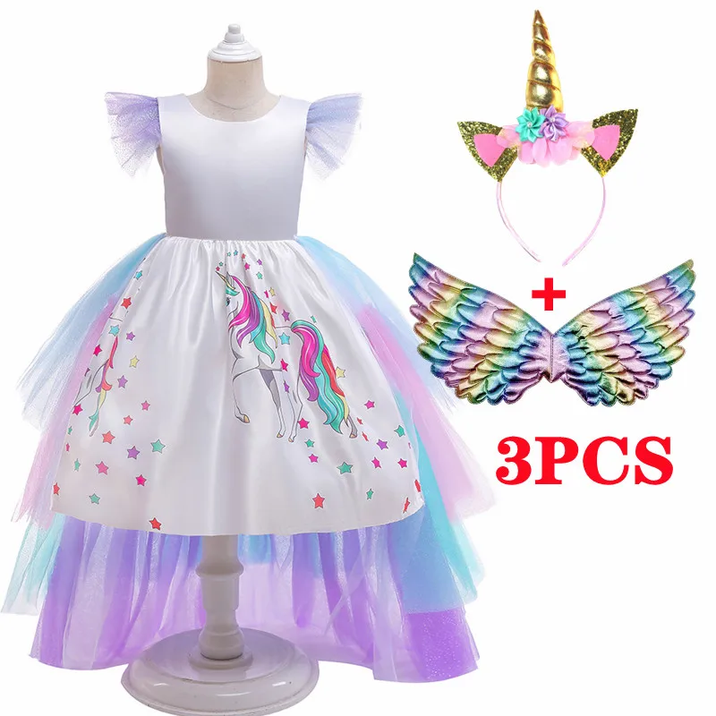 

Unicorn Princess Toddler Girls Rainbow Dress Hallowee Cosplay Custume Kids Baby Trailing Net Prom Children Party Clothes