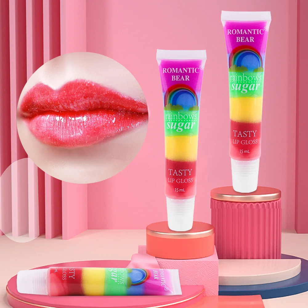 

Rainbow Sugar Tasty Lip gloss Transparent Scented Lip Gloss Clear Fruit Lip Balm Liquid Lipstick Moisturizing Plumper Lip Oil