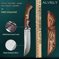 m390 powder steel fixed blade knife wooden handle camping knife outdoor survival tool with sheath gift hunting knife edc tool