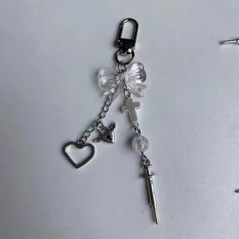 Y2k синий, черный брелок с бантом, милое сердце, крыло, эстетический брелок, украшение, сумка ручной работы, подвеска для телефона для девочек, женщин, подарки