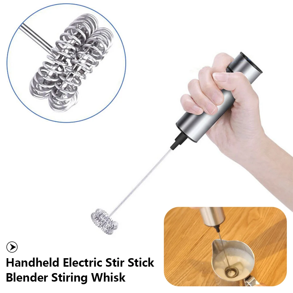 

Handheld Electric Stir Stick Blender 2 Spring Stainless Steel Milk Frother Foamer Agitator Mixer Kitchen Coffee Stirrer Maker