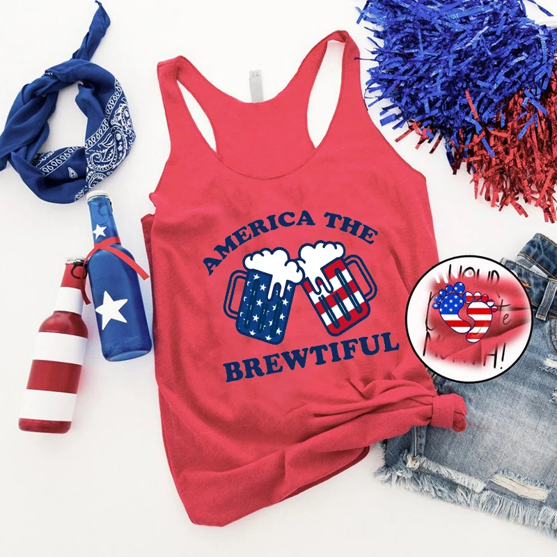 Майка женская с американским флагом, 4 июля