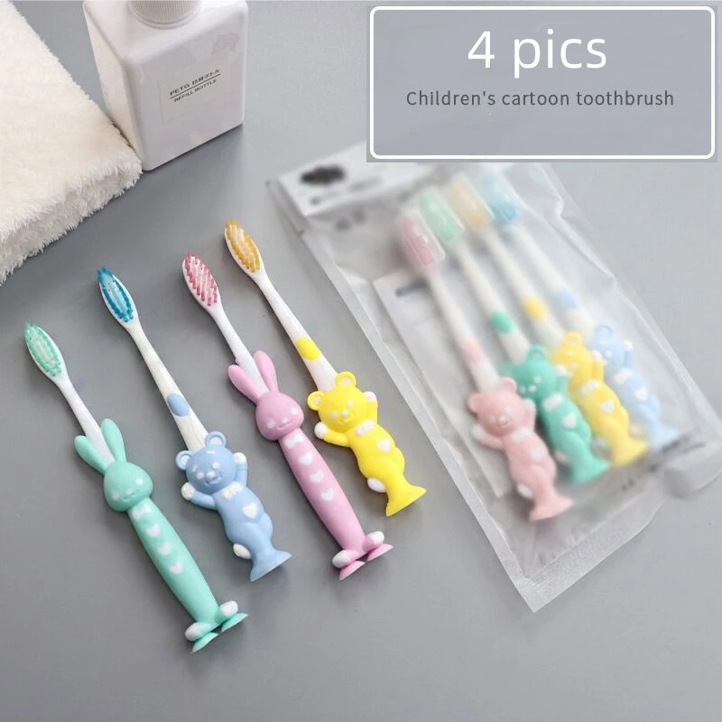 

4Pcs/set Cute Cartoon Toothbrush Children Bamboo Charcoal Short Handle Silicone Toothbrush Baby Teeth Care Training Toothbrush