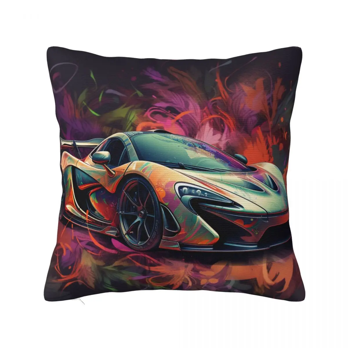 

Powerful Sports Car Pillow Case Colorful Painting Neon Spring Cute Pillowcase Polyester Hugging Zipper Cover