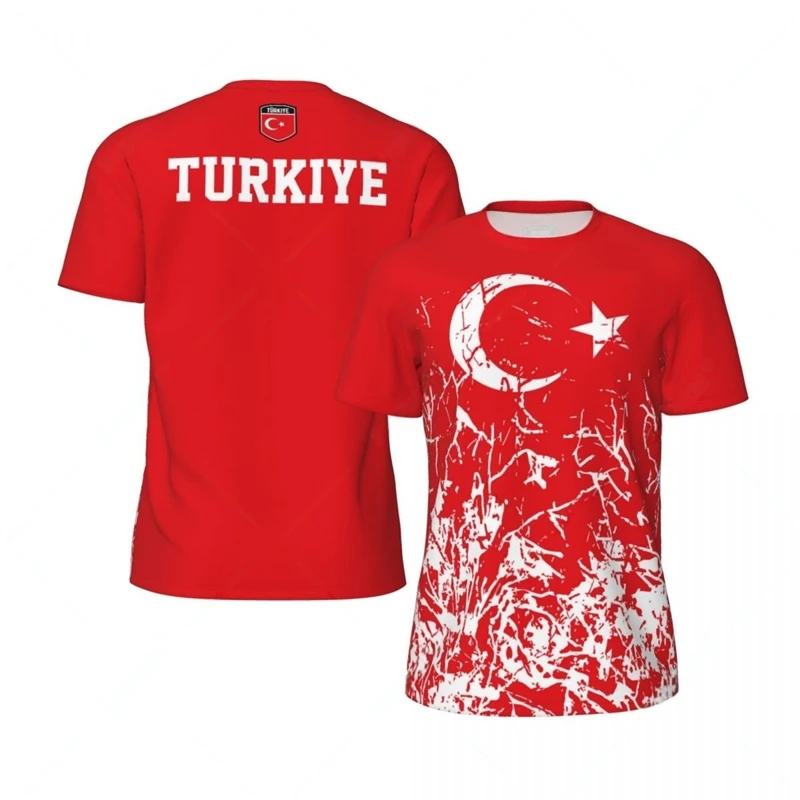Фото Модная футбольная футболка с флагом Turkiye, повседневная летняя мужская спортивная футболка с коротким рукавом и 3D принтом, свободные уличные быстросохнущие футболки, топы №2
