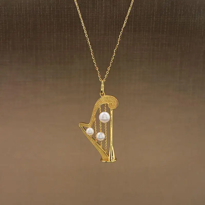

Ocean Pearl Harp Necklace For Young Woman Girls Fashion Luxury Jewelry Accessorie Reviver Notation Gilt Harp Choker Gift For Her