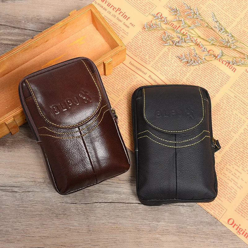 

Men Leather Phone Pouch Belt Waist Pack Bag Small Pocket Universal Luxury Wallet Coin Purse Running Pouch Travel Camping Bags