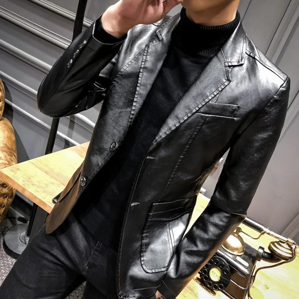 

Men's Leather Suits New Casual Jackets Slim Lapel Leather Suits Leather Jackets