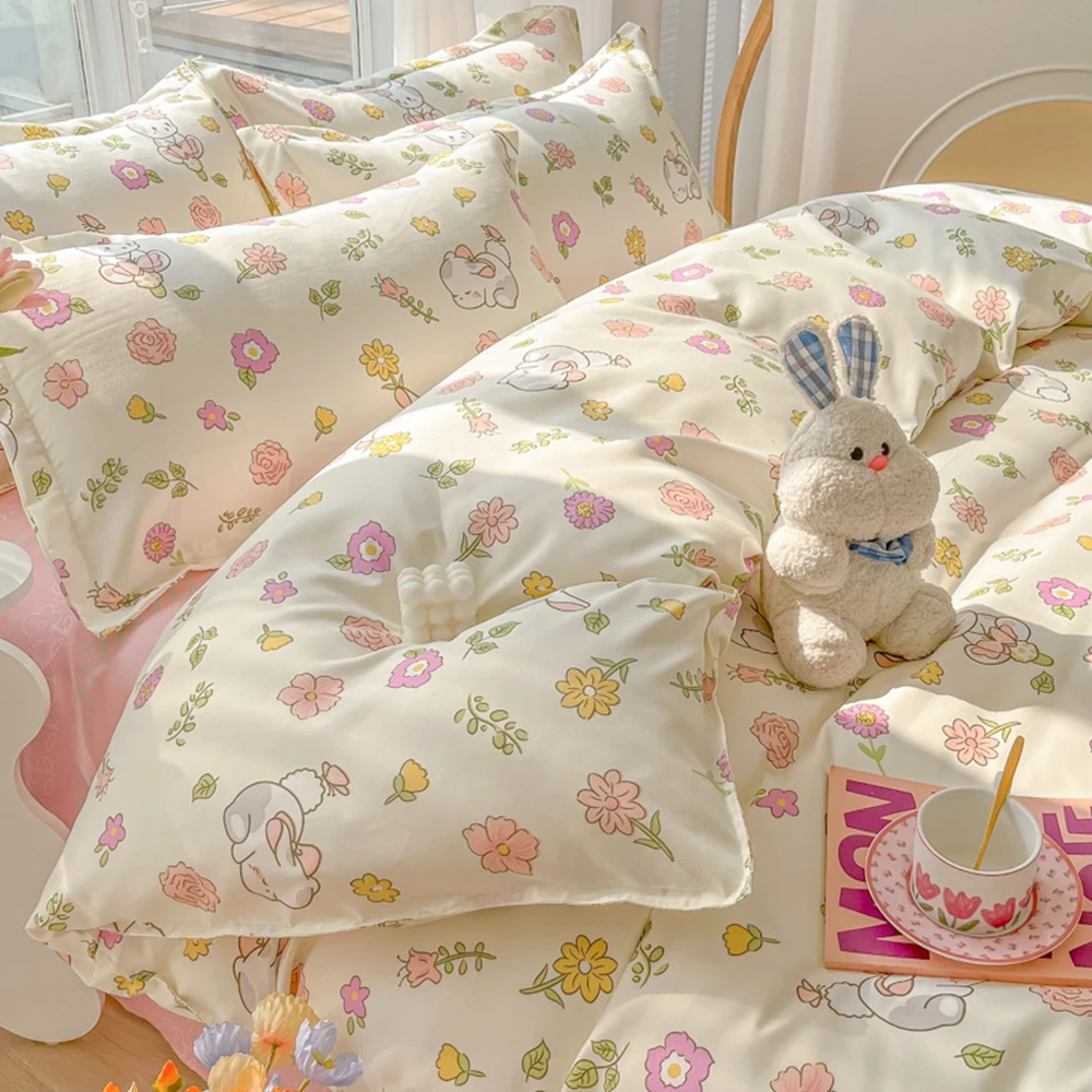 

Новый комплект постельного белья из полиэстера с мультипликационным принтом «Foral», полный размер, мягкий толстый комплект пододеяльника с простыней, пододеяльником и наволочкой