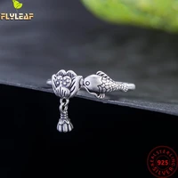 thai silver fish play lotus open rings for women s925 sterling silver ethnic style femme fine jewelry