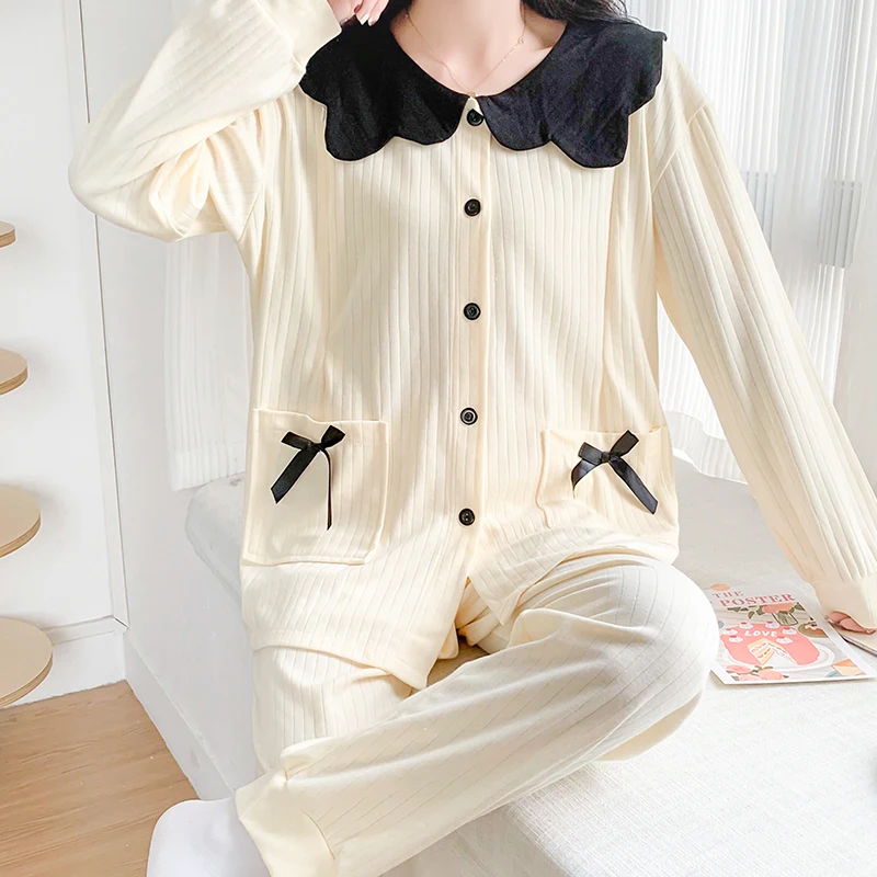 

6535 Cotton Maternity Nursing Sleepwear Sets Postpartum Mother Breast Feeding Pajamas Pants Suit Pregnancy Home Nightwear Spring