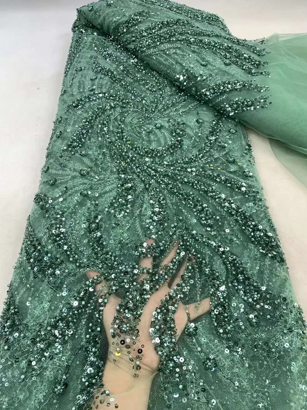 Африканская кружевная ткань с бисером 5 ярдов нигерийская вышивкой 2024 высокое