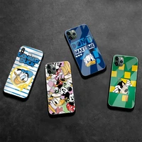 mickey mouse donald duck pluto phone case tempered glass for iphone 13 12 mini 11 pro xr xs max 8 x 7 plus se 2020 cover