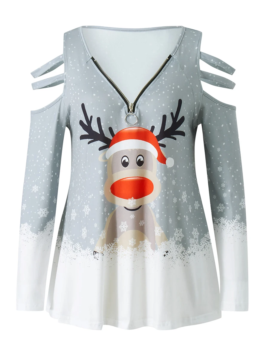 

Женская рождественская футболка с длинным рукавом и круглым вырезом