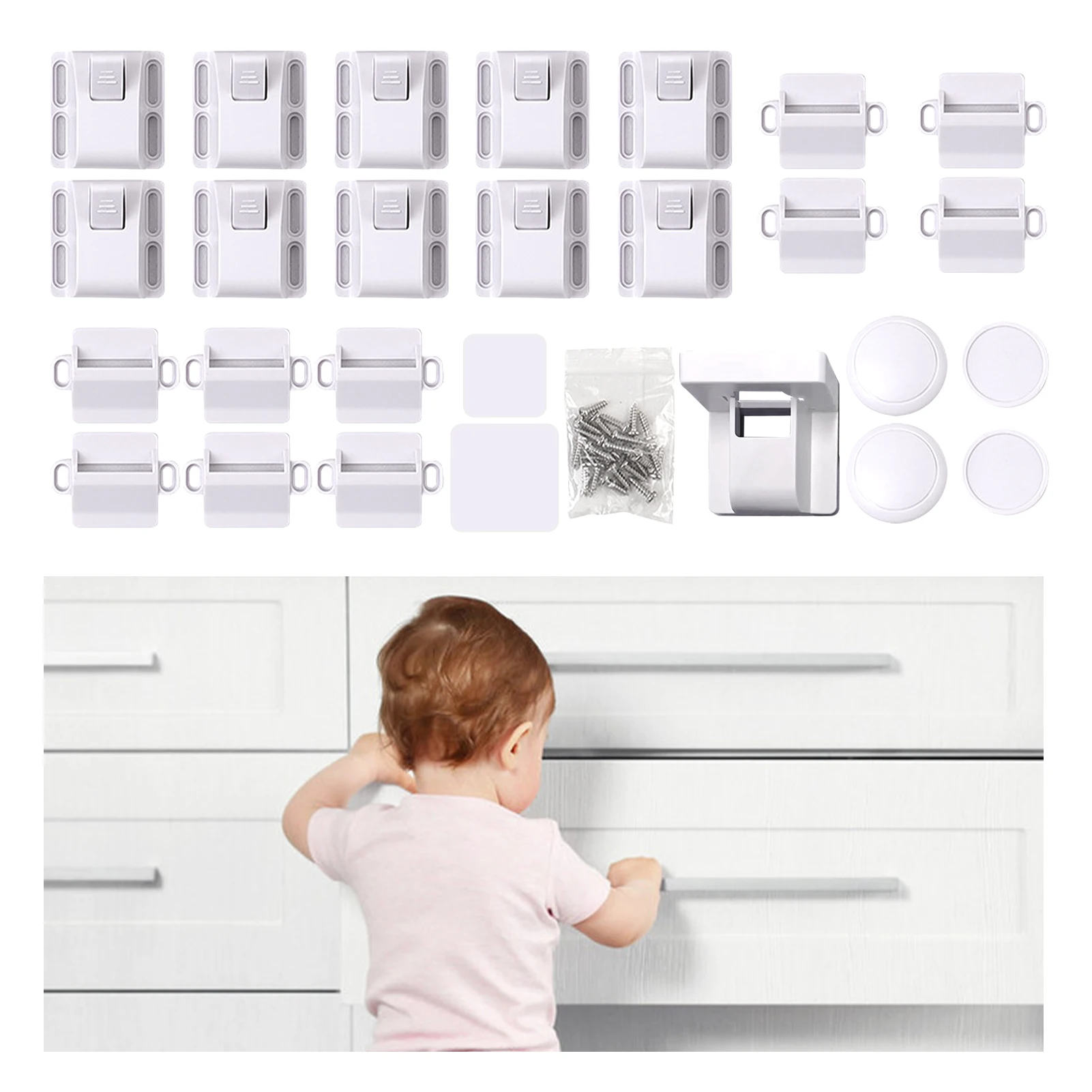 

10pcs Drawer Protection For Cupboard Practical Magnetic Child Safety Lock With 2 Keys Kitchen Latches Self Adhesive Easy Install