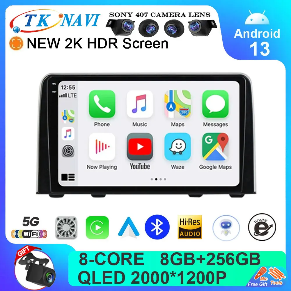 Автомобильный радиоприемник Android 13 для Honda CRV CR-V 5 RT RW 2016 - 2018 мультимедийный