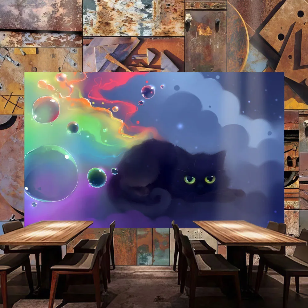 

Colorful Cat Black Cat Cute Pet Decoration Background Kids Bedroom Tapestry Polyester Material