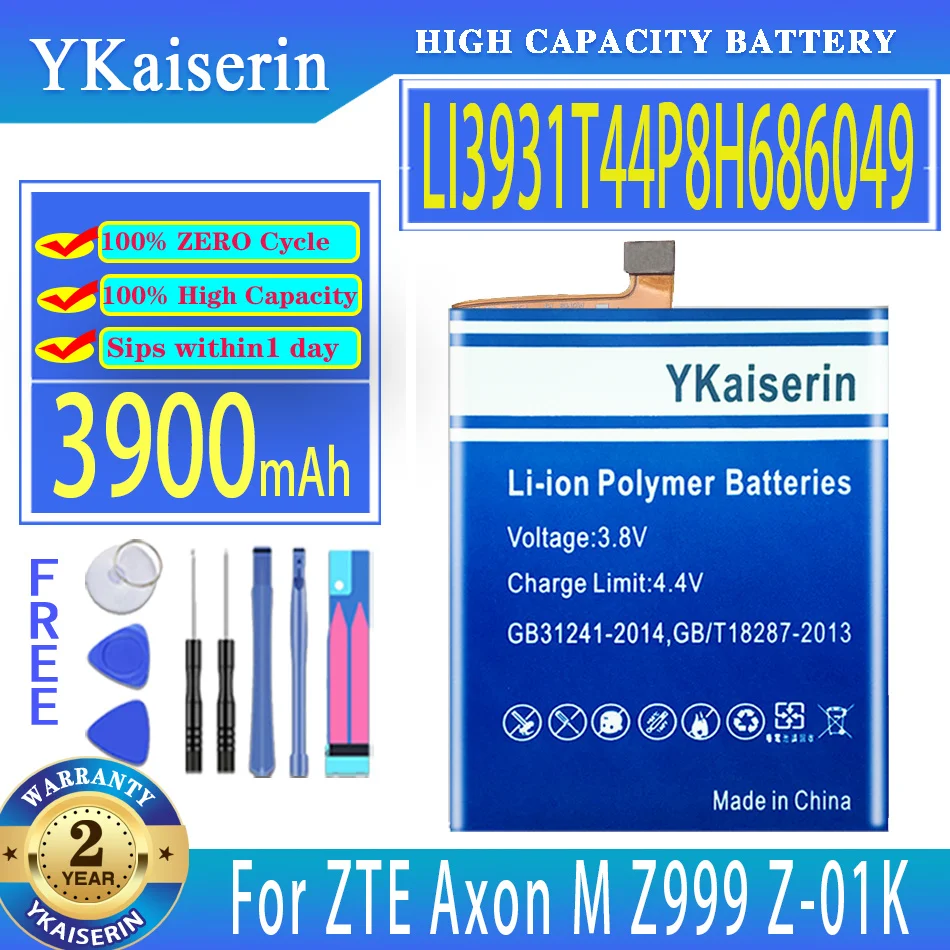 

Запасная батарея ykaisсеребрин 3900 мАч LI3931T44P8H686049 для ZTE Axon Z-01K M Z999 мобильный телефон Bateria