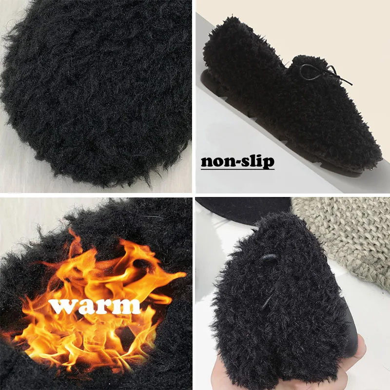 Women Loafers Home Warm Plush Fluffy Curly Sheep Fur Flats Mocasines Mujer Lambswool Winter Cotton Shoes