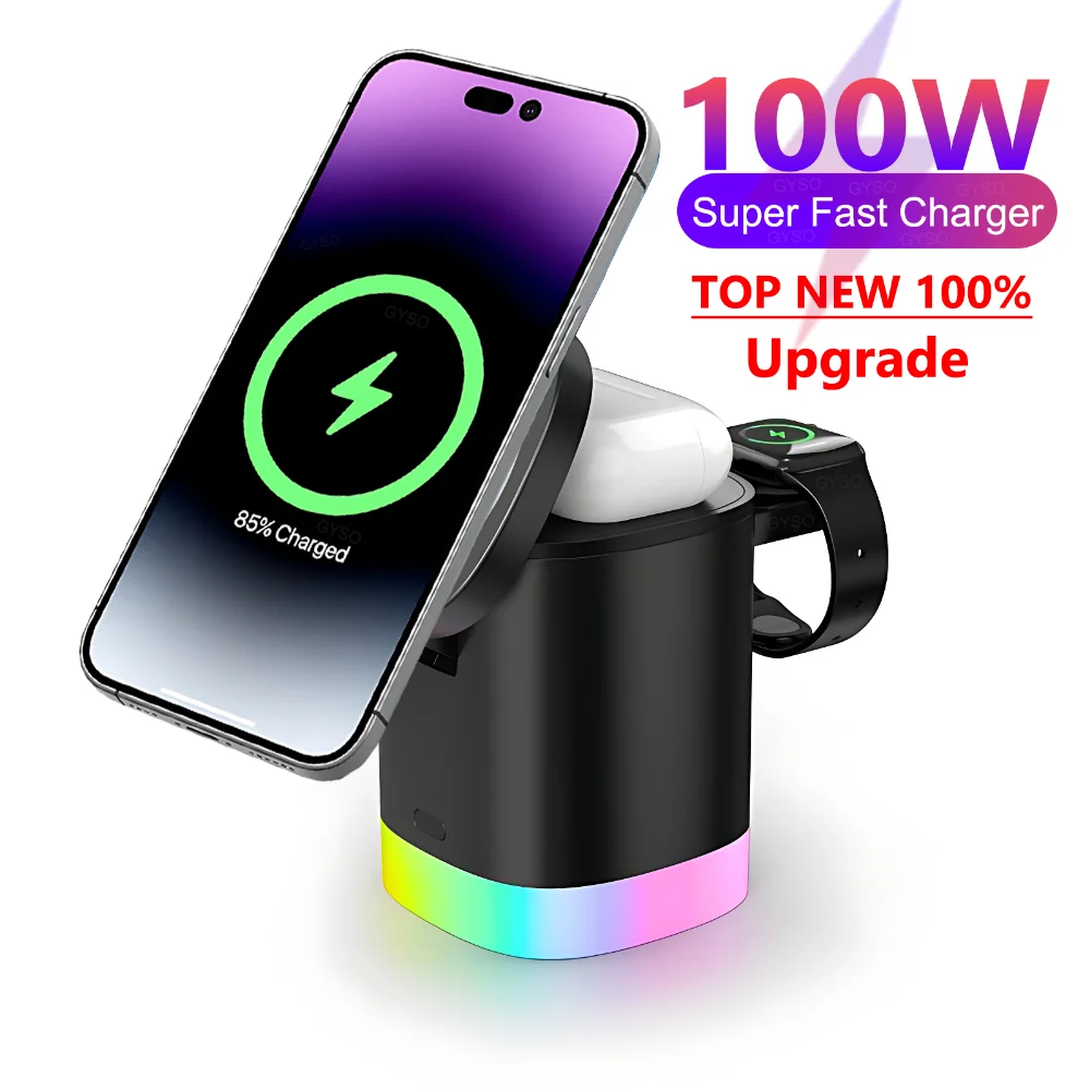 

Магнитное Беспроводное зарядное устройство 3 в 1 15 Вт, быстрая зарядная станция для Macsafe iPhone 15 14 13 12 Pro Max Phone Apple Watch AirPods Pro