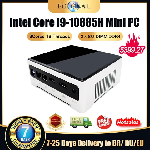 Eglobal, мини-ПК 10-го поколения с процессором Intel Core i9 10885H, телефон на Windows 10, компьютер с Wi-Fi, 2Lan, 6USB3.0, Офисная видеокарта, настольный компьютер