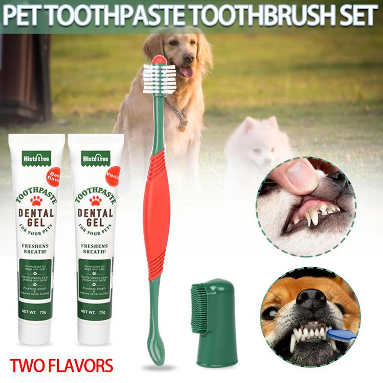 

Pet Tartar Control Kit Contains Toothpaste Toothbrush And Finger Brush For Dogs Dog Teeth Cleaning Kit, Pet Dental Care