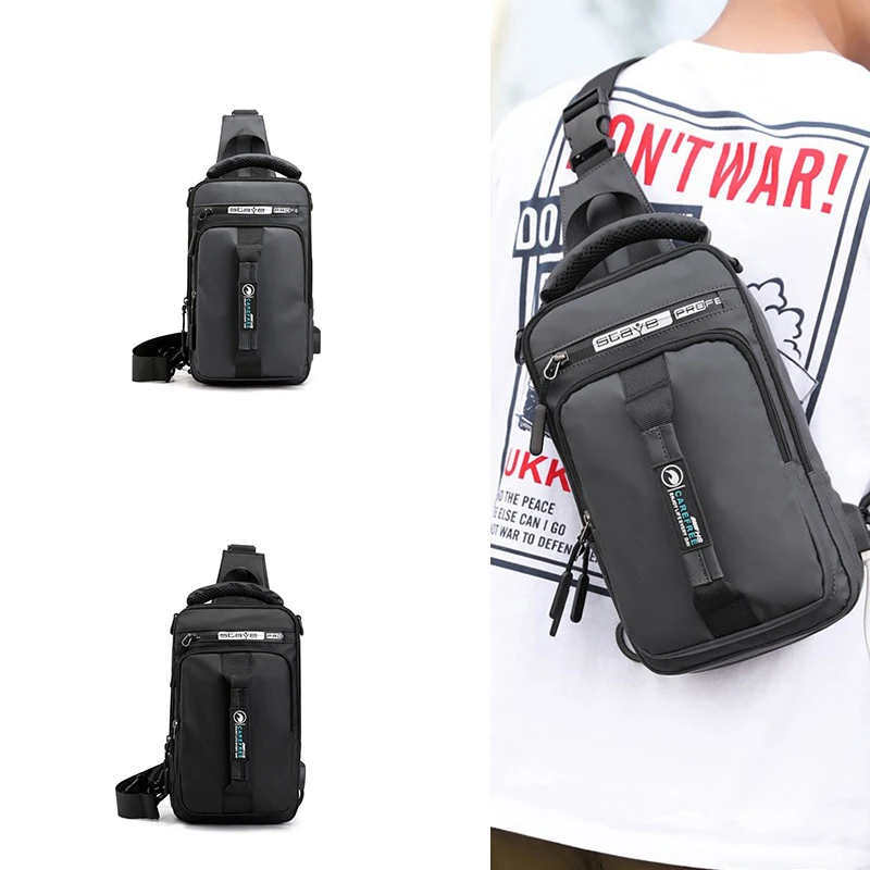 Cheap Waterproof Pu Chest Bags With Usb Charging Port Fashion Vegan Leather Messenger Chest Bag For Mens Bags Chest Shoulder