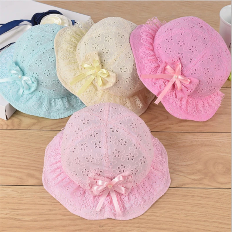 

New Children Summer Panama Hollow Caps Baby Girls Fisherman Hat Kids Girls Bowknot Pearl Hat Fashion Baby Bucket Sun Hat Floral