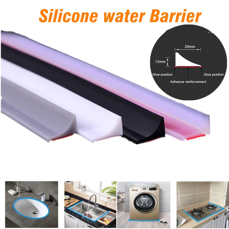 

Silicone Bathroom Water Stopper water retaining strip washing machine Basin Stove Dry and Wet Separation shower dam Barrier 3M