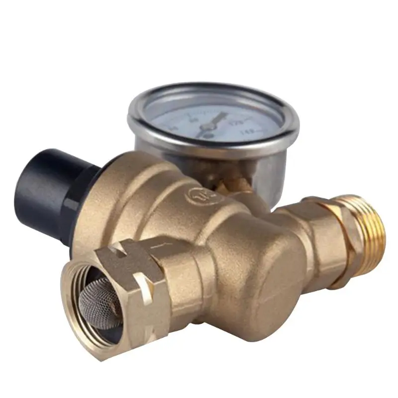 

Brass Water Pressure Regulator 3/4 Lead-Free with Gauge Adjustable Water Pressure Regulator,Build-in Oil (NH Threads)