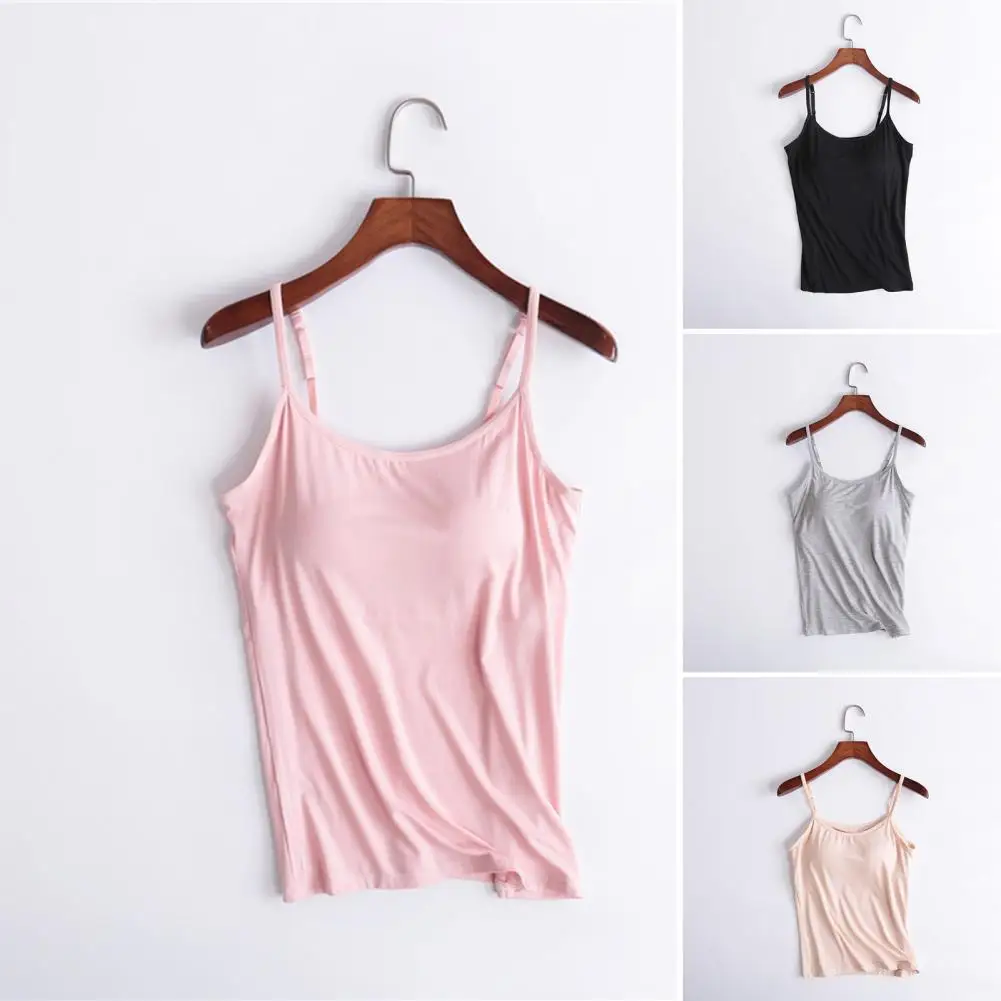 

Women Padded Soft Casual Bra Tank Top Women's Spaghetti Cami Top Vest Female Camisole With Built In Bra Summer Breathable Tops