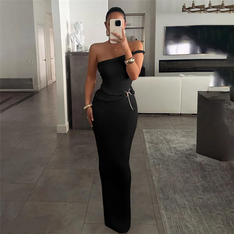 

Fall 2023 Women Fashion Dress Sexy Slim Fit Split Package Hip Of Inclined Shoulder Casual Swimming For Woman Kaftan Saida De