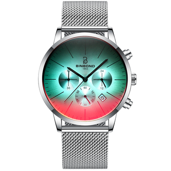 Luxury Quartz Watch Men Fashion Cool Luminous Clock Male Functional Dial Full Steel Mesh Strap Silver Watches relogio masculino-36815